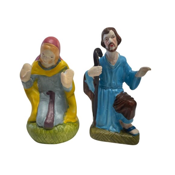 Vintage Hand-Painted Ceramic Nativity Figurines Set Of 2 Mother Mary Joseph - Picture 1 of 7